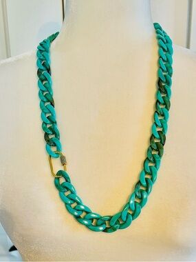 Chunky Turquoise Acrylic Link Chain Necklace 28”